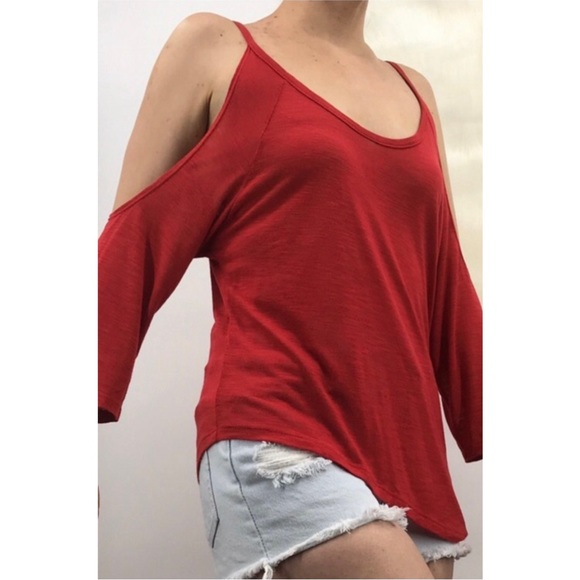 ✨HP✨ Blue Life Cold Shoulder Long Sleeve Tee Top - Picture 4 of 6